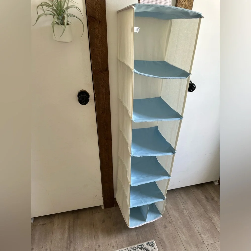 Blue Hanging 7 Cube Closet Organizer + Metal Hanger